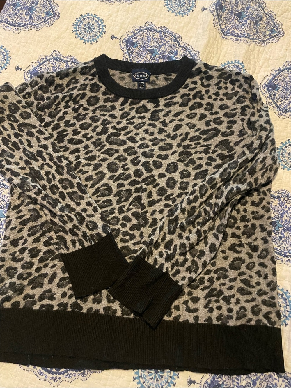 Leopard Print Crewneck Sweater in Grey and Black